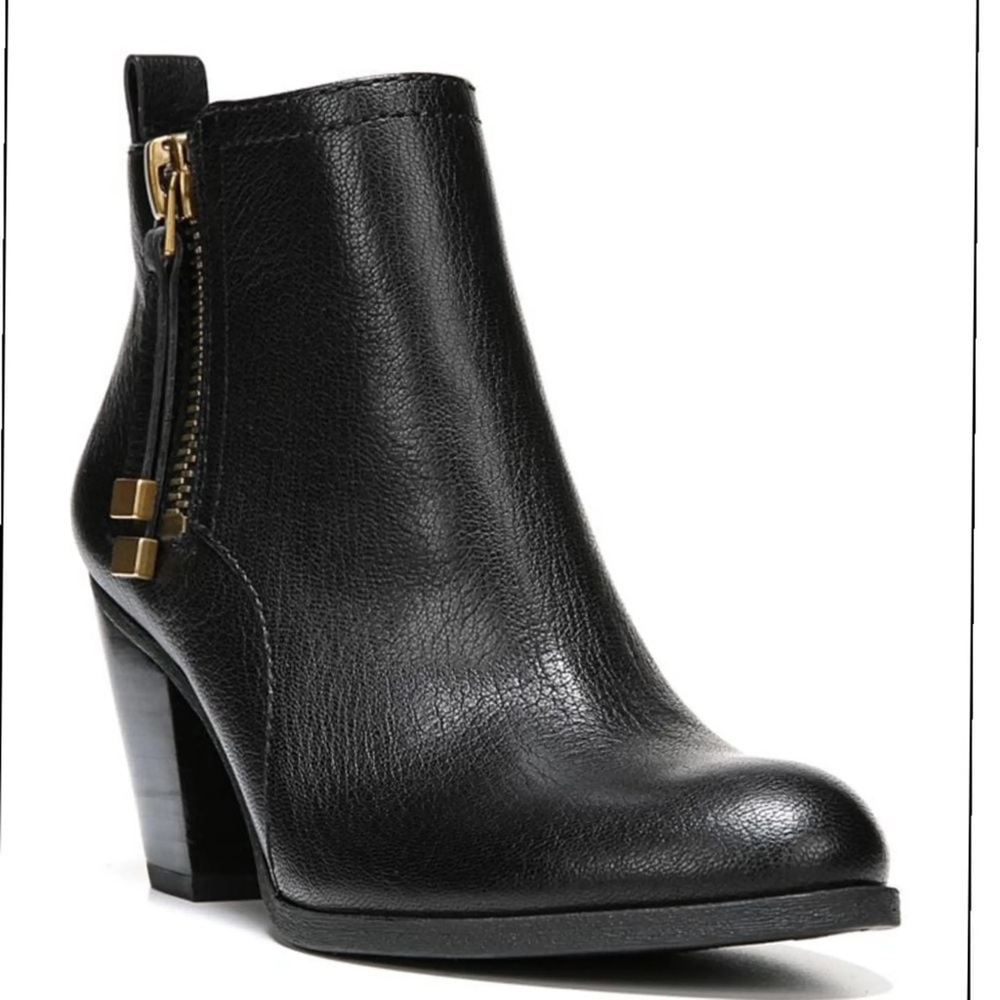 Franco Sarto 9.5 Black Leather Upper Tassel Zipper Ankle Wedge Boots Diana Style